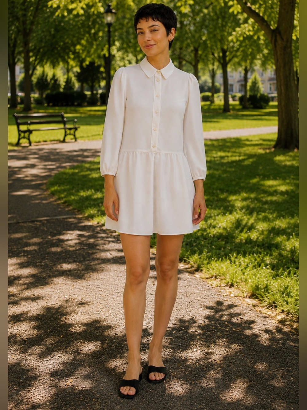 Carven Paris Ivory Shift Dress FR 40 US 4-6 Long Sleeve Mini Pockets Parisian